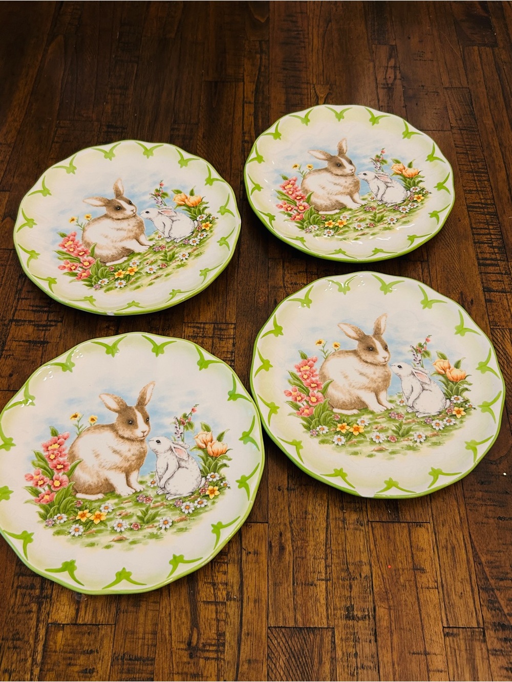 Spring Bunny Ceramic Dessert Plates in Green (Set of 4)